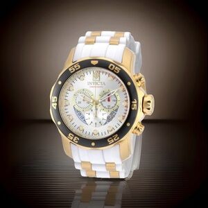 Invicta Pro Diver Chronograph Men's 48 MM Watch Gold & White Silicone Band - New